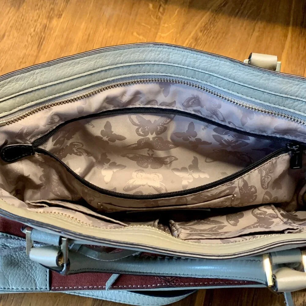 REBECCA MINKOFF Colorblock Chevron Satchel Big Regan Handbag Leather Purse Bag - Picture 6 of 14